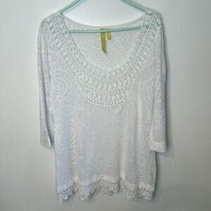 Green Dragon Women's 3/4 Sleeve Lace Cover Up Scoop Neck White Size Small